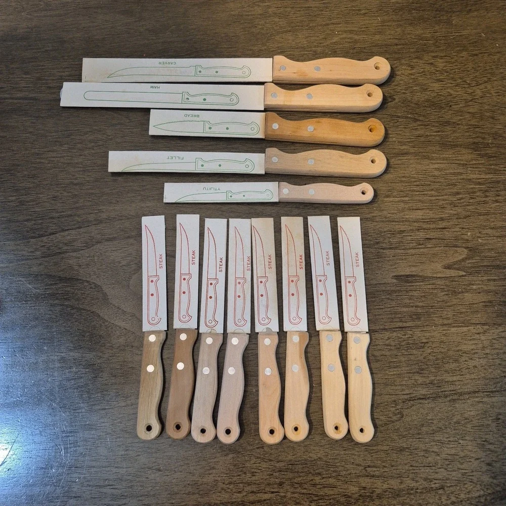 13 Chefs Collection Stainless‎ Steel Kitchen Knife Cutlery Set Wood Handles